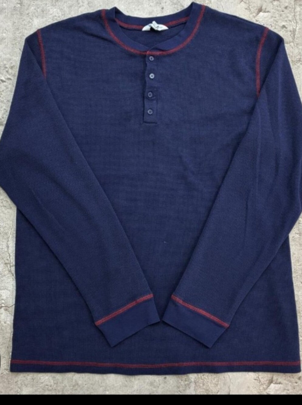 Men's Navy Long-Sleeve Henley with Red Trim